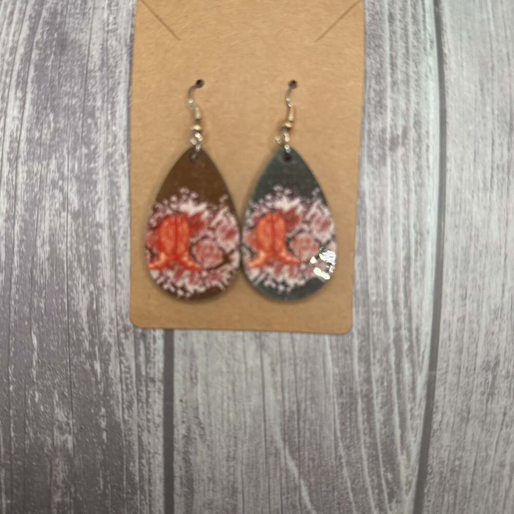 Colorful Wood Cowboy boot Dangle Earrings: Lightweight Boho Nature Jewelry